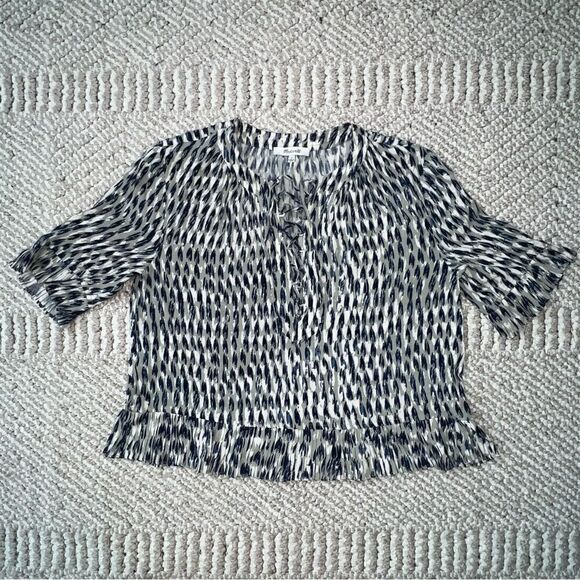 Madewell Sunpleat Lace-Up Top w/Painted Feathers - Sz S - Picture 10 of 16